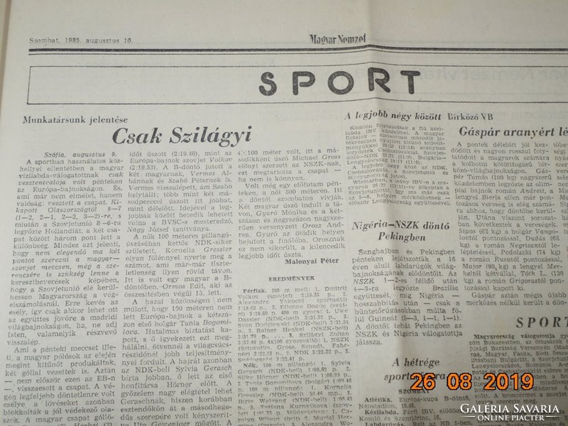 Régi retro újság - Magyar Nemzet - 1985 augusztus 10.