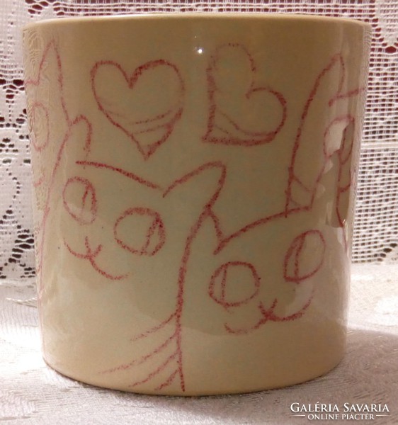 Kittens in love (cats) - handmade porcelain mug, cup, glass