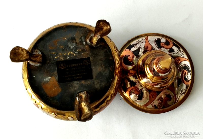 Old handcrafted Tunisian lion-legged copper sugar bowl, bonbonnier, jewelry holder