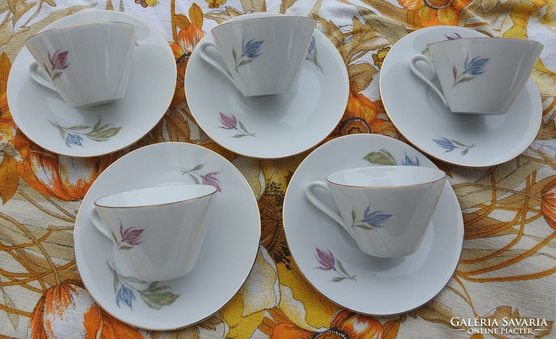 Bavaria floral cup set with coasters - 5 pieces