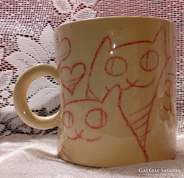 Kittens in love (cats) - handmade porcelain mug, cup, glass