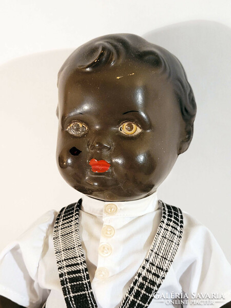 Technoplast horlave black celluloid doll 46cm | panenka cernoska black doll antique old toy doll