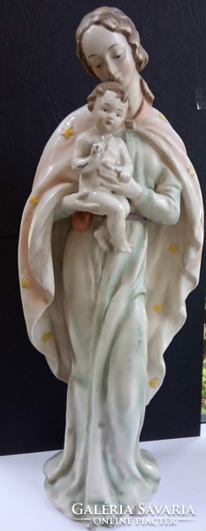 Antik Hummel nagy34 cm porcelán kézi festésű jelzett vallási kegyszobor Mária kis Jézussal gyűjtői