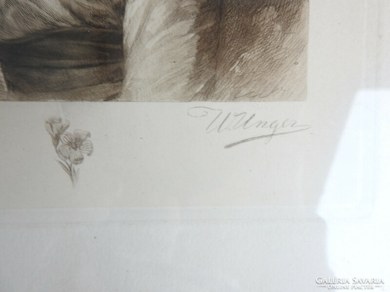 Antique - marked - etching - lithograph - unger