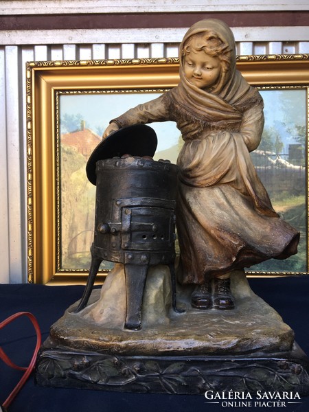 Antik , jelzett ( Aug Ottó - Johann  Maresch  1821-1914 ) kerámia figurális lámpa .