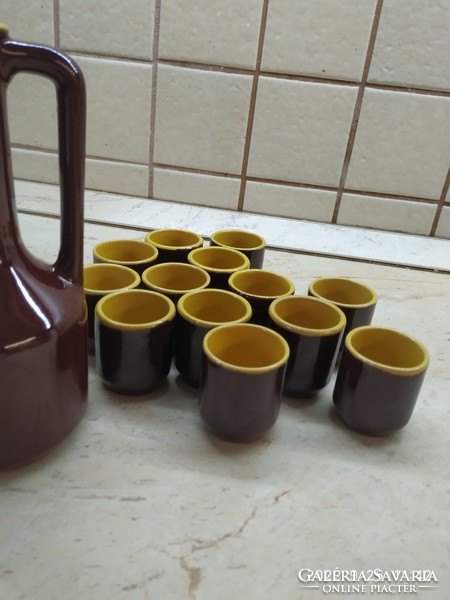 Ceramic drinking set for sale! Tófej ceramic brandy set, 2 jugs, 13 glasses