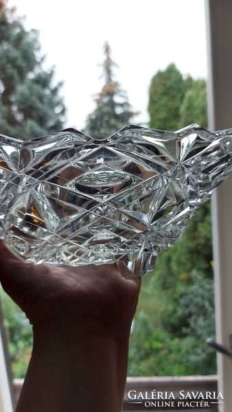 Large glass bowl standing on old polished legs, center of the table 1.42 kg