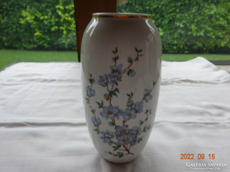Hollóházi kék virágos három darabos (bonboniere, váza, hamutartó) készlet