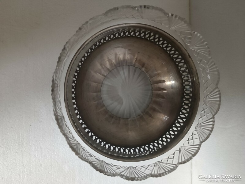 Antique art deco silver bowl with original polished glass