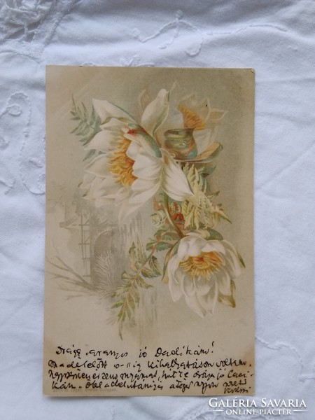 Antik litho/litográfiás szecessziós virágos képeslap/üdvözlőlap 1899 Schmidt Edgar Drezda-Budapest