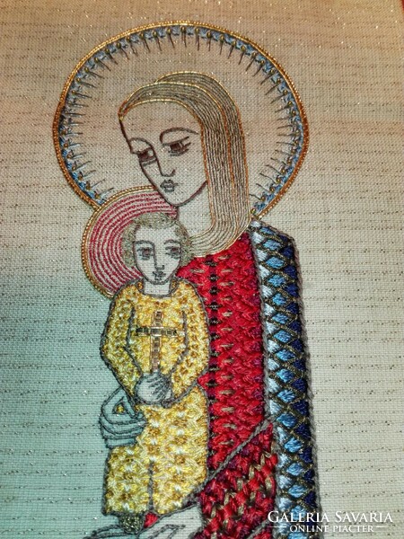 Old, Christmas, hand-embroidered wall picture...Mary and Jesus.