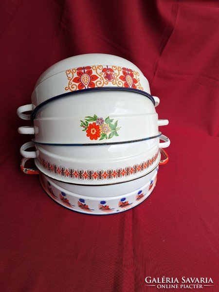 Large 32cm Bonyhádi floral patterned enameled bowl peasant bowl peasant