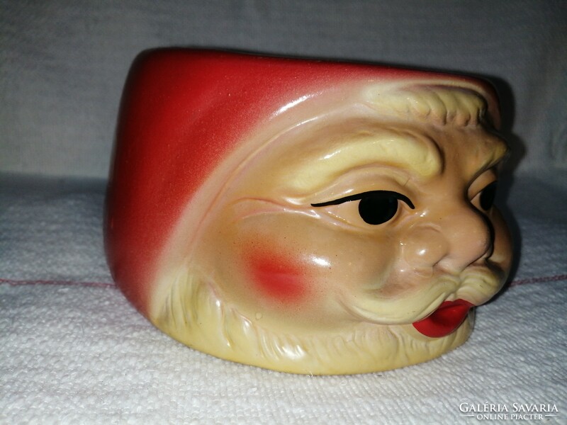 Santa Claus-shaped, Christmas-themed red, ceramic candy, bonbon holder, offering or flower pot.
