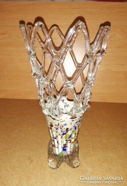 Retro áttört szakított üveg váza 26 cm (1/d)