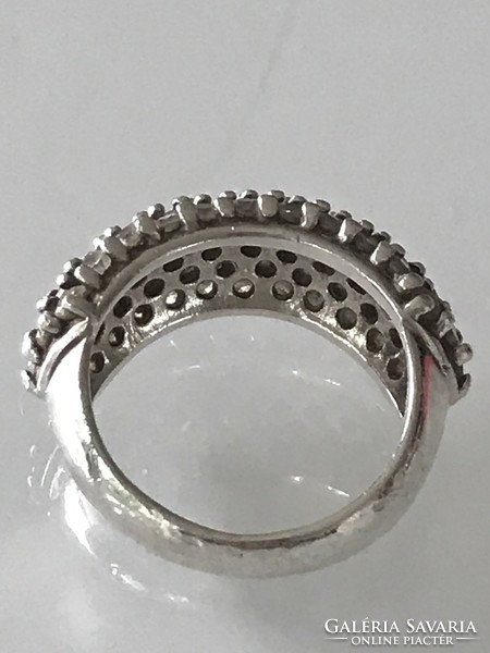 Silver ring with many zircons, marked, hallmarked, 8 g