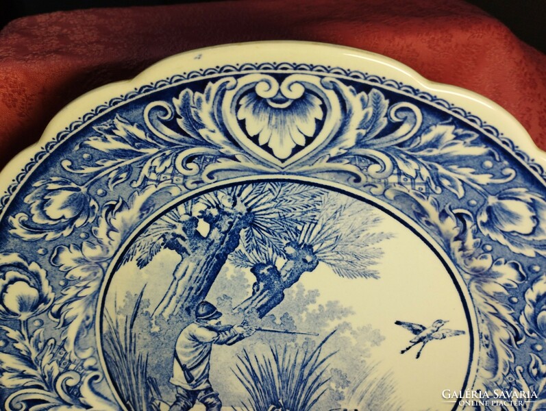 Delfts, Dutch porcelain decorative plate, hunting scene