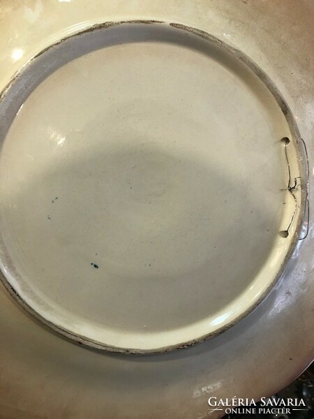 Majolica dish, 32 cm diameter water mill representation.