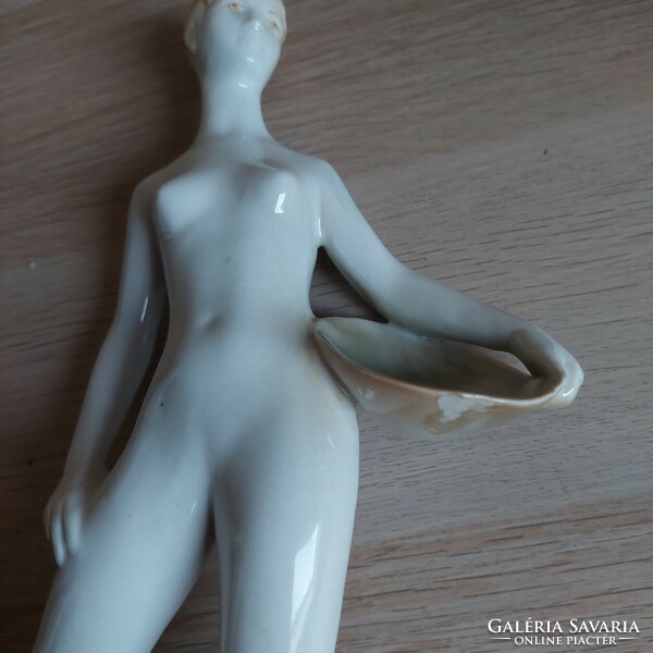 Turkish János Zsolnay nude figure with bowl