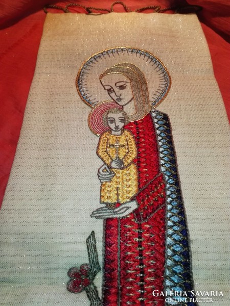 Old, Christmas, hand-embroidered wall picture...Mary and Jesus.