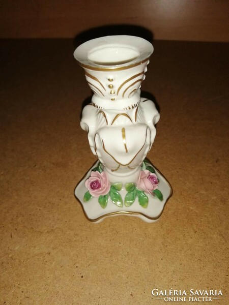 Német jelzett porcelán rózsás gyertyatartó 12 cm (b)