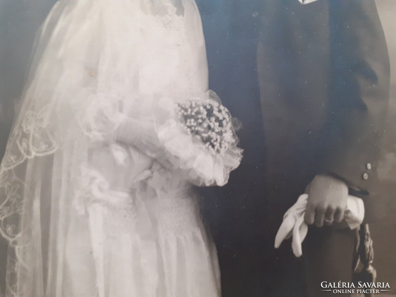 Old wedding photo around 1930 bride groom merkado Gyula photographer Kecskemét studio photo