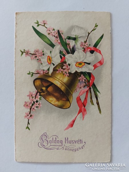 Régi húsvéti képeslap 1935 levelezőlap harang nárcisz