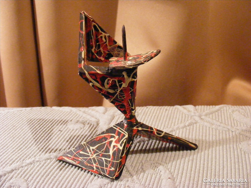Painted iron candle holder in the shape of an abstract fish or bird