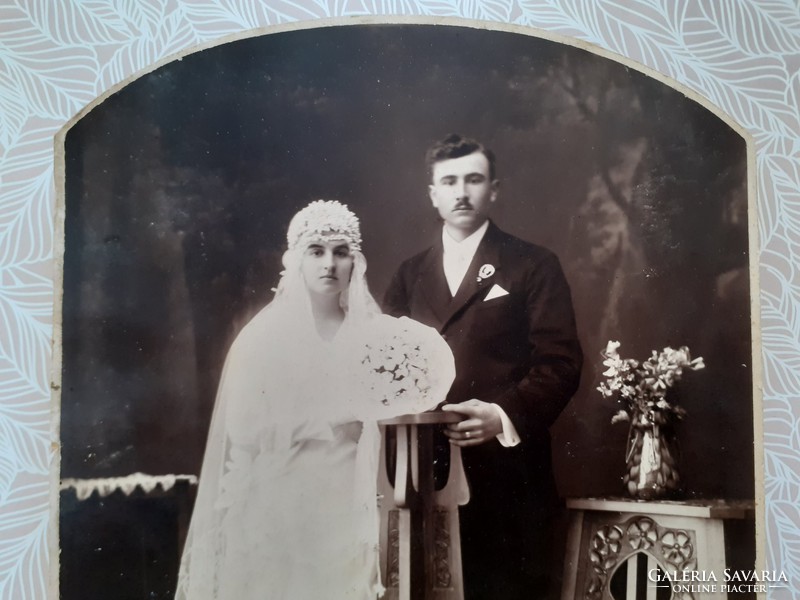 Régi esküvői fotó 1930 körül menyasszony vőlegény fénykép