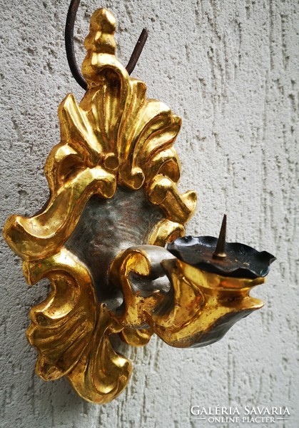 Sheet gilded wooden wall arm, wall lamp candle holder baroque rococo style