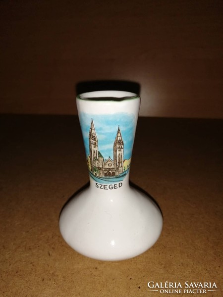 Bodrogkeresztúr ceramic Szeged memorial vase 10.5 cm (9/d)