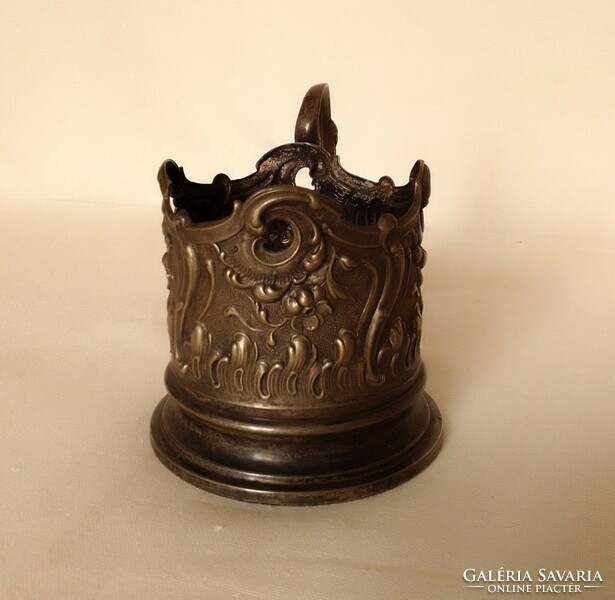 Antique old tea cup holder with alpaca ears, rococo-baroque tendril decoration, also for candle holders, marked