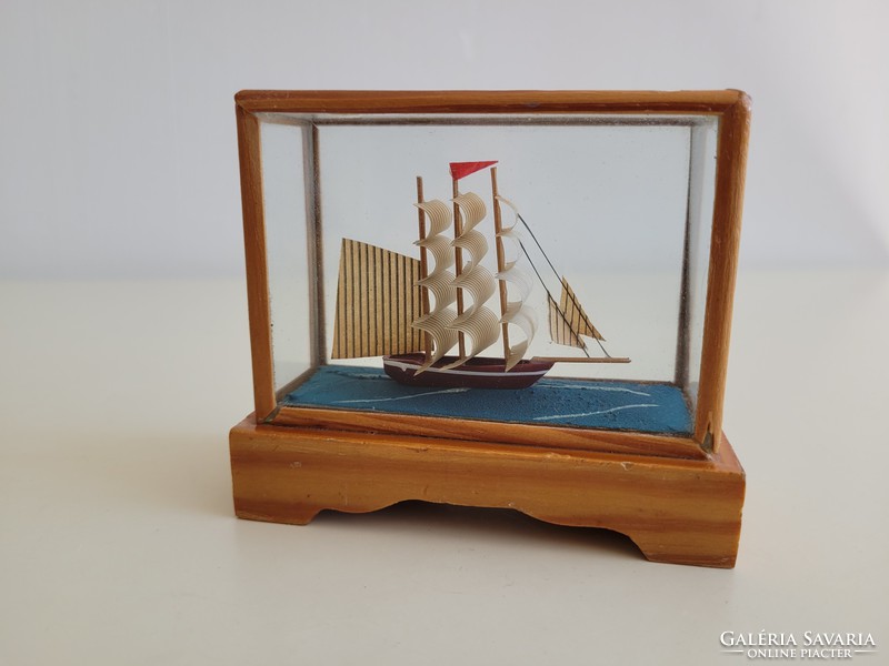 Retro old sailing ship mockup souvenir in glazed wooden box