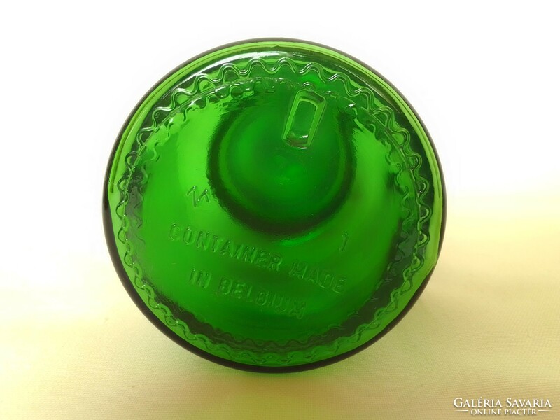 Deep green cast glass kitchen container, candy, spice, cork holder, marked, Belgian, approx. 2.5 dl