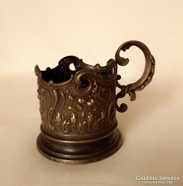 Antique old tea cup holder with alpaca ears, rococo-baroque tendril decoration, also for candle holders, marked
