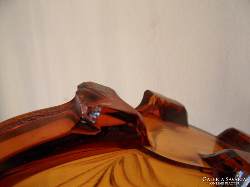 Art deco borostyán színű üveg tál, asztalközép
