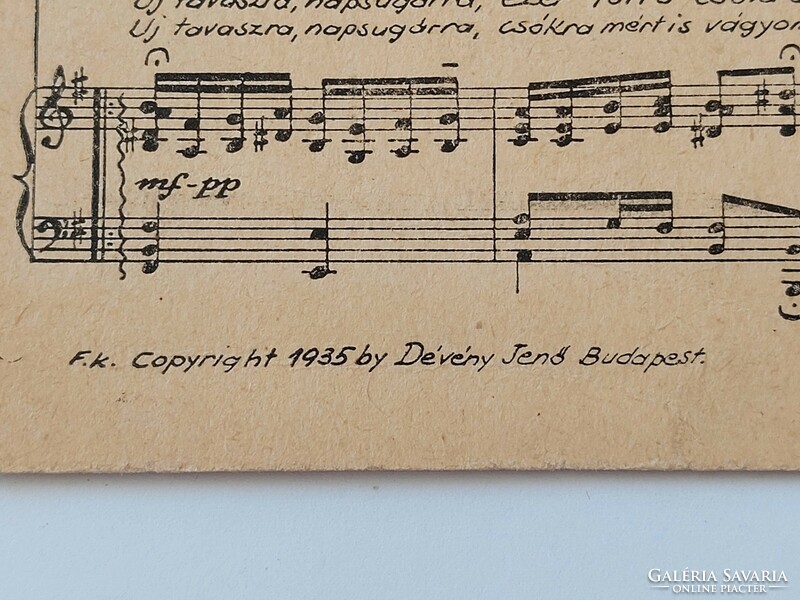 Régi képeslap kottás levelezőlap 1935 Dévény Jenő zenéje