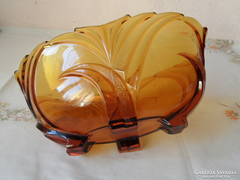 Art deco amber colored glass bowl, centerpiece