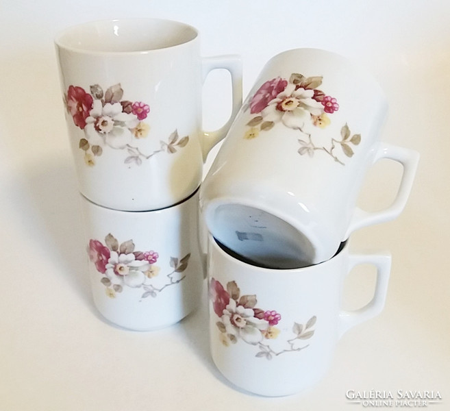 Old Zsolnay 4 piece porcelain rose mug vintage tea cup