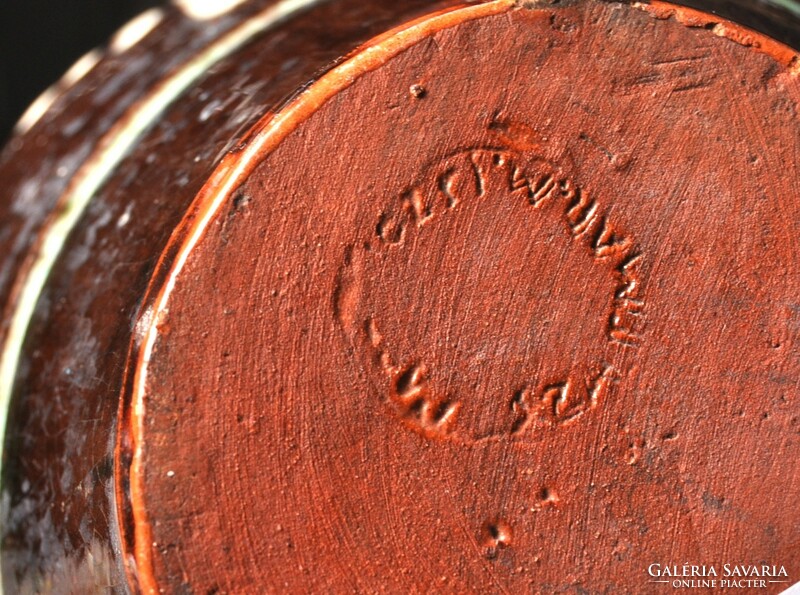 Antique jar, work of potter József Black from Misztótfalu (Szatmár etc.), Transylvania. 16 cm