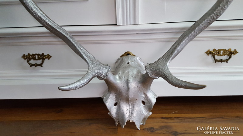 Silver-painted deer antlers, trophy, hunting wall decoration