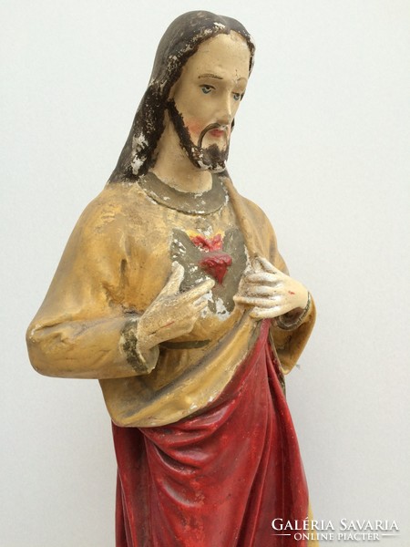 Old vintage heart of Jesus plaster statue 65 cm