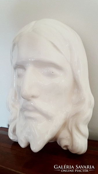 Old white glazed ceramic Jesus head wall ornament