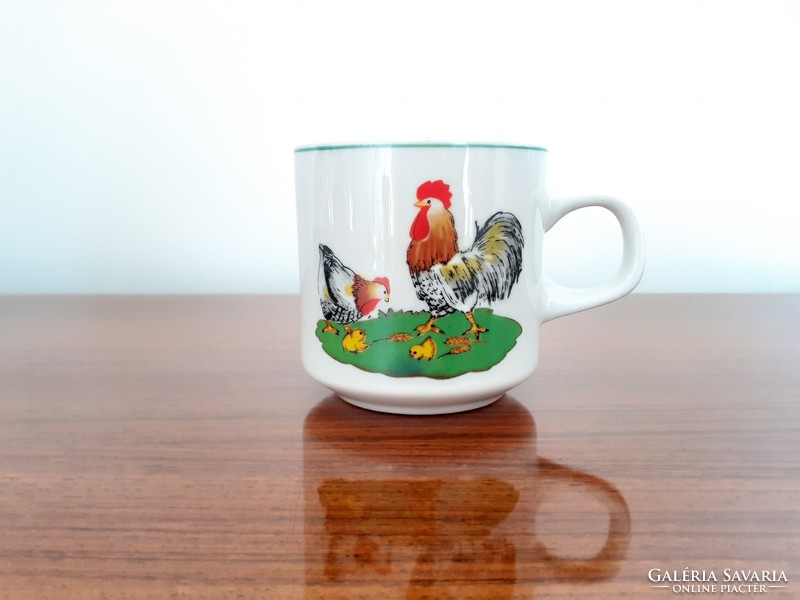 Retro porcelain cup Easter mug with rooster and chick