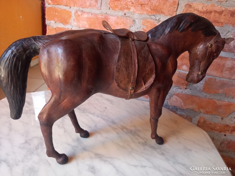 Huge old leather horse statue for sale art deco