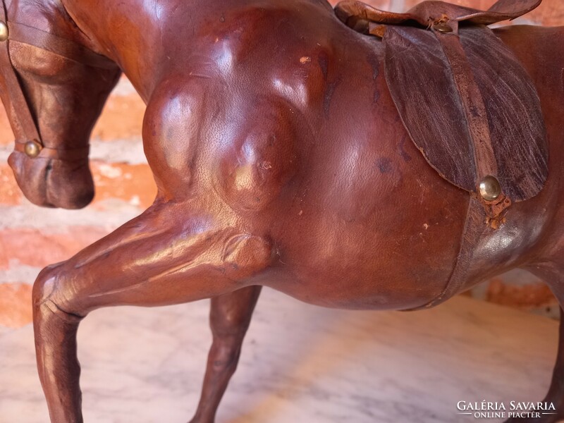 Huge old leather horse statue for sale art deco