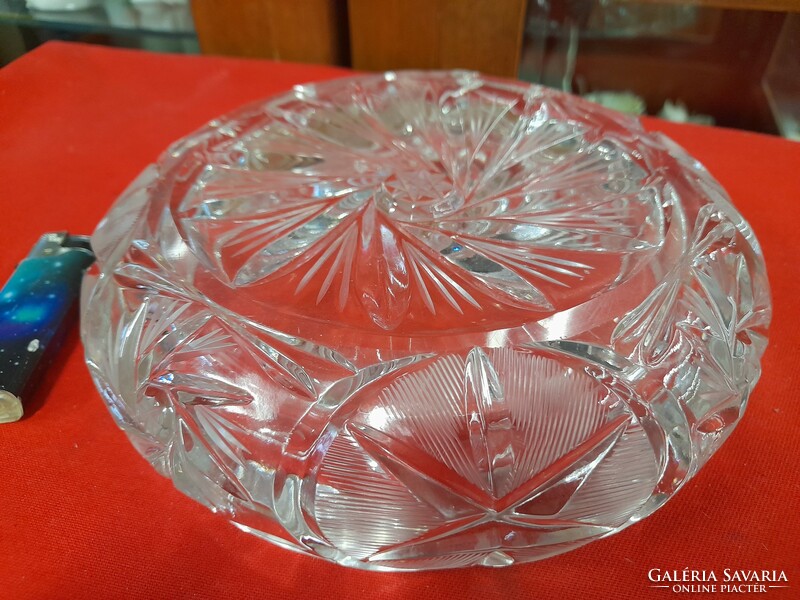 Polished, cut lead crystal, crystal, large glass ashtray. 20 Cm. 2.2 Kg.