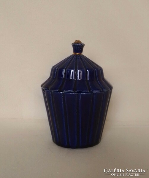 Special shape, antique cobalt blue glazed porcelain holder storage bonbonnier sugar holder gilded tongs