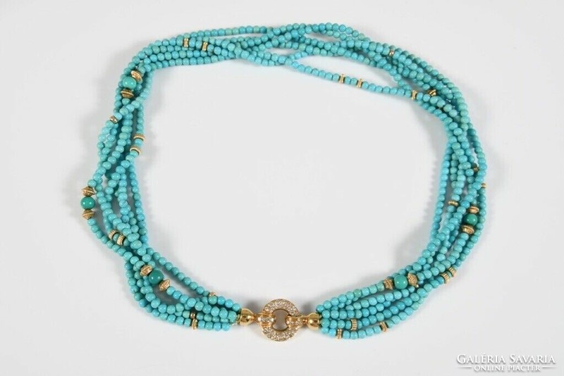 Turquoise collier with 0.40ct diamonds and intermediate 14ct gold parts