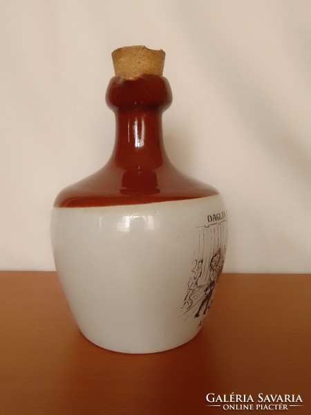 Danish rarity! Glazed ceramic stoneware liquor pitcher, pourer, bottle, Danish portrait, cork stopper