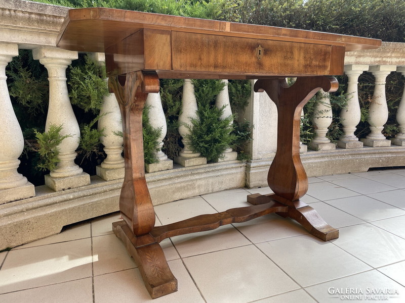 Early Biedermeyer drawer table with lute legs